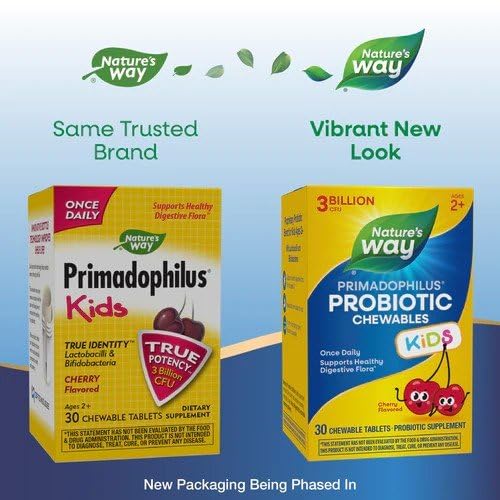 Nature's Way Primadophilus Probiotic Chewables for Kids – 3B CFU, Cherry Flavor | Ages 2+