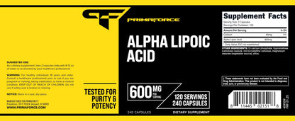 Primaforce Alpha Lipoic Acid 600mg – 240 Capsules, 120 Servings