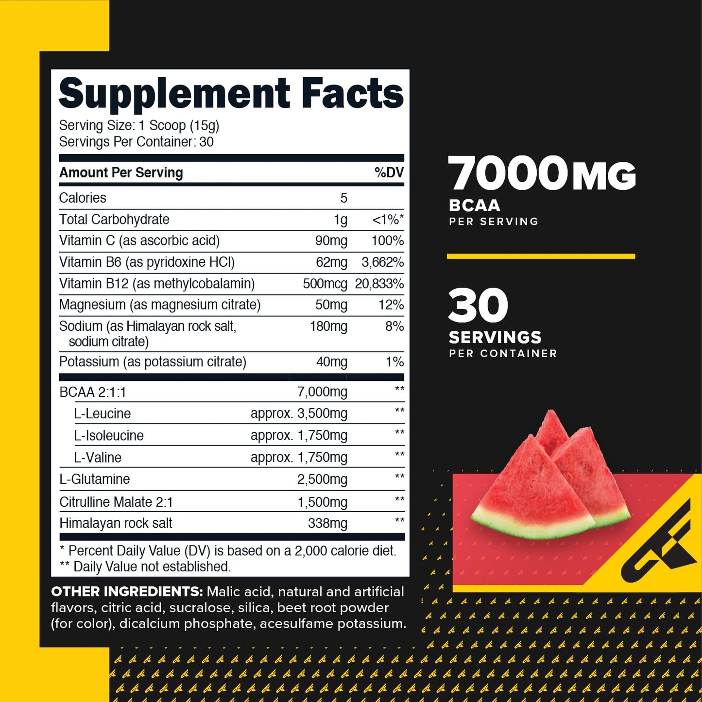 Primaforce BCAA Powder (Watermelon) - 7000MG BCAAs 2:1:1, 30 Servings