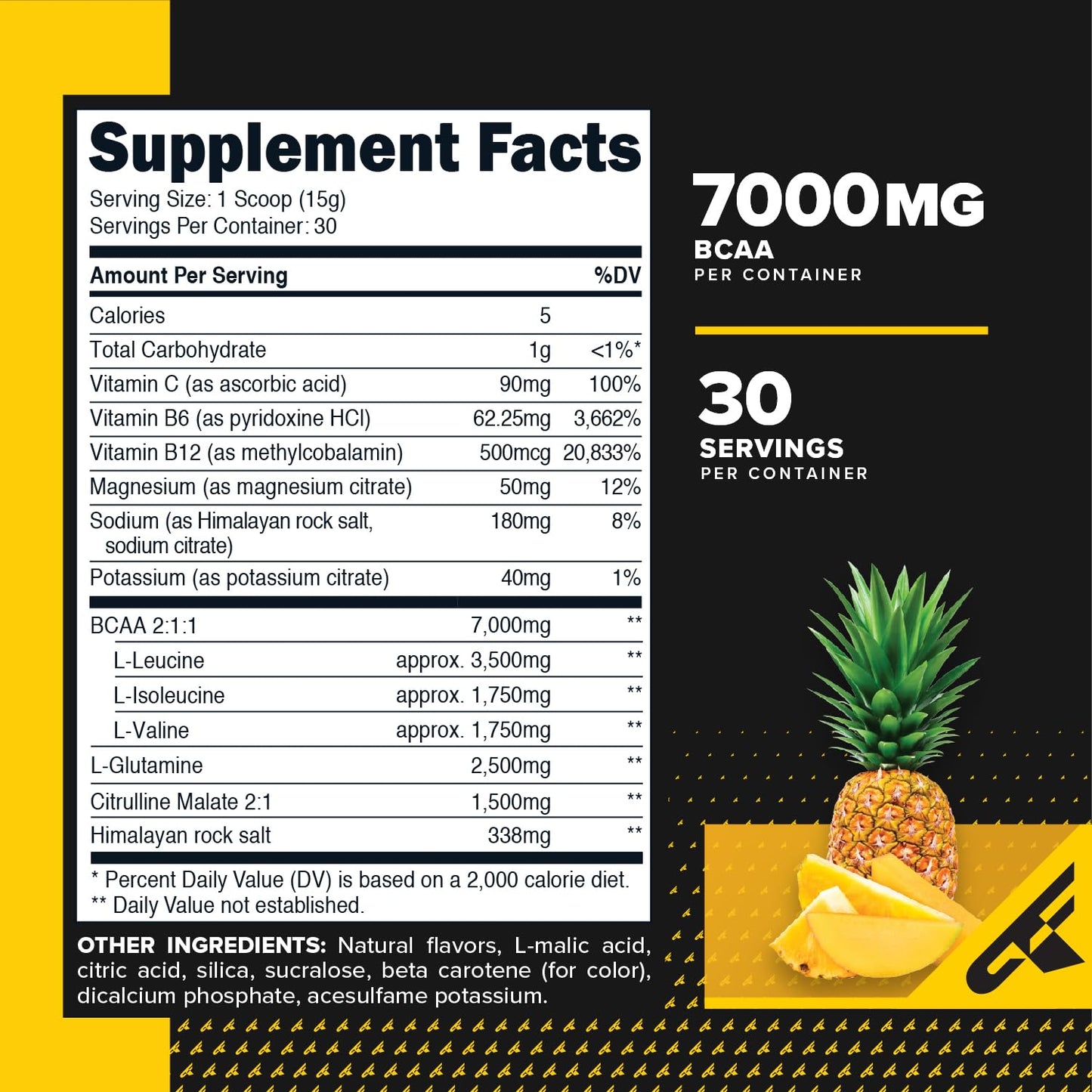 Primaforce Pineapple Mango BCAA Powder – 7000MG, 2:1:1, 30 Servings