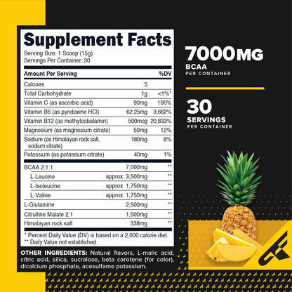 Primaforce Pineapple Mango BCAA Powder – 7000MG, 2:1:1, 30 Servings
