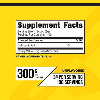 Primaforce D-Aspartic Acid 300 Grams (100 Servings) – Unflavored, Vegetarian, Non-GMO