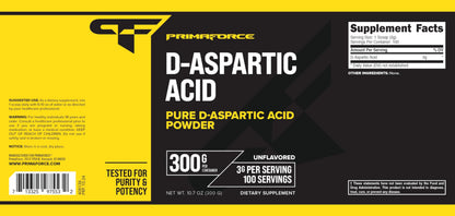 Primaforce D-Aspartic Acid 300 Grams (100 Servings) – Unflavored, Vegetarian, Non-GMO