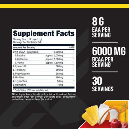 Primaforce EAA Powder (30 Servings, Tropical Punch) - Essential Amino Acids for Pre/Intra Workout and Recovery - Non-GMO and Gluten Free
