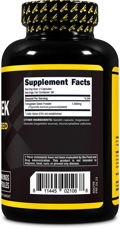 PrimaForce Fenugreek Seed Capsules - 180 Capsules, 1350 mg per Serving, Non-GMO