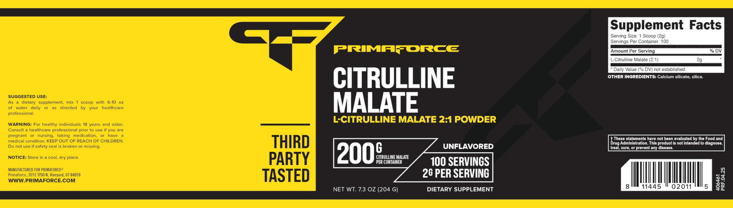 PrimaForce L-Citrulline Malate Powder – Unflavored, 200g | Pre-Workout