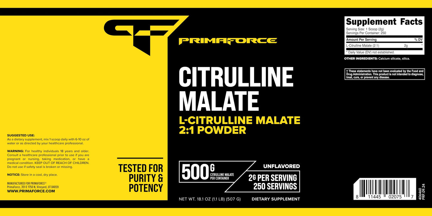 PrimaForce L-Citrulline Malate Powder – Unflavored, 500g | Vegan, Non-GMO