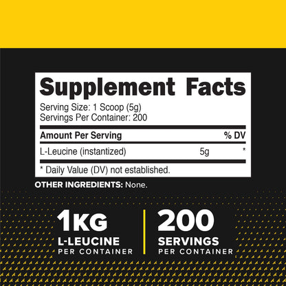 Primaforce L-Leucine Pure Powder 1 KG (2.2lbs) – Non-GMO, Gluten Free, 200 Servings