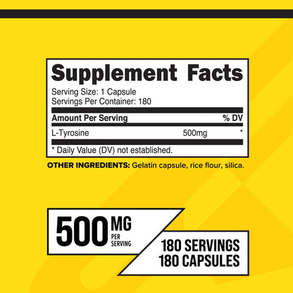 Primaforce L-Tyrosine Capsules | 180 Count, 500 mg per Serving