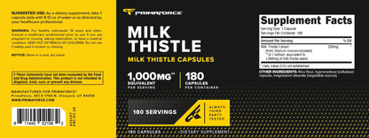 Primaforce Milk Thistle 180 Capsules - 1000mg Equivalent (4:1) Gluten Free, Non-GMO