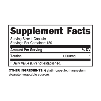 Primaforce Taurine 1000mg Capsules – 180 Count – Non-GMO & Gluten Free