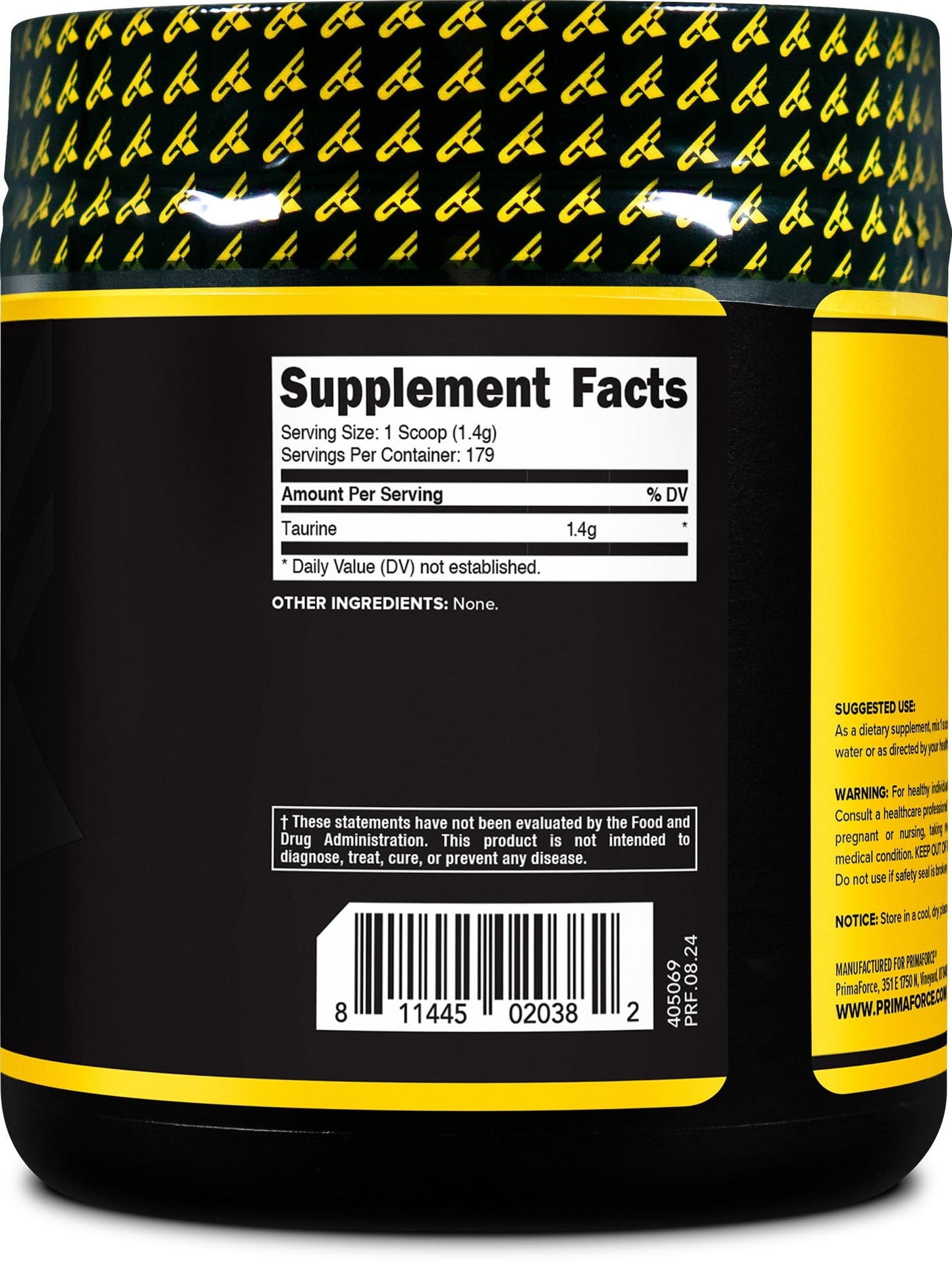 PrimaForce Taurine Powder 250g — Non-GMO & Gluten Free Supplement