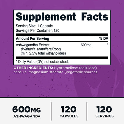 Primal Ashwagandha Root Extract 120 Capsules | 600mg per Serving | Gluten-Free & Non-GMO