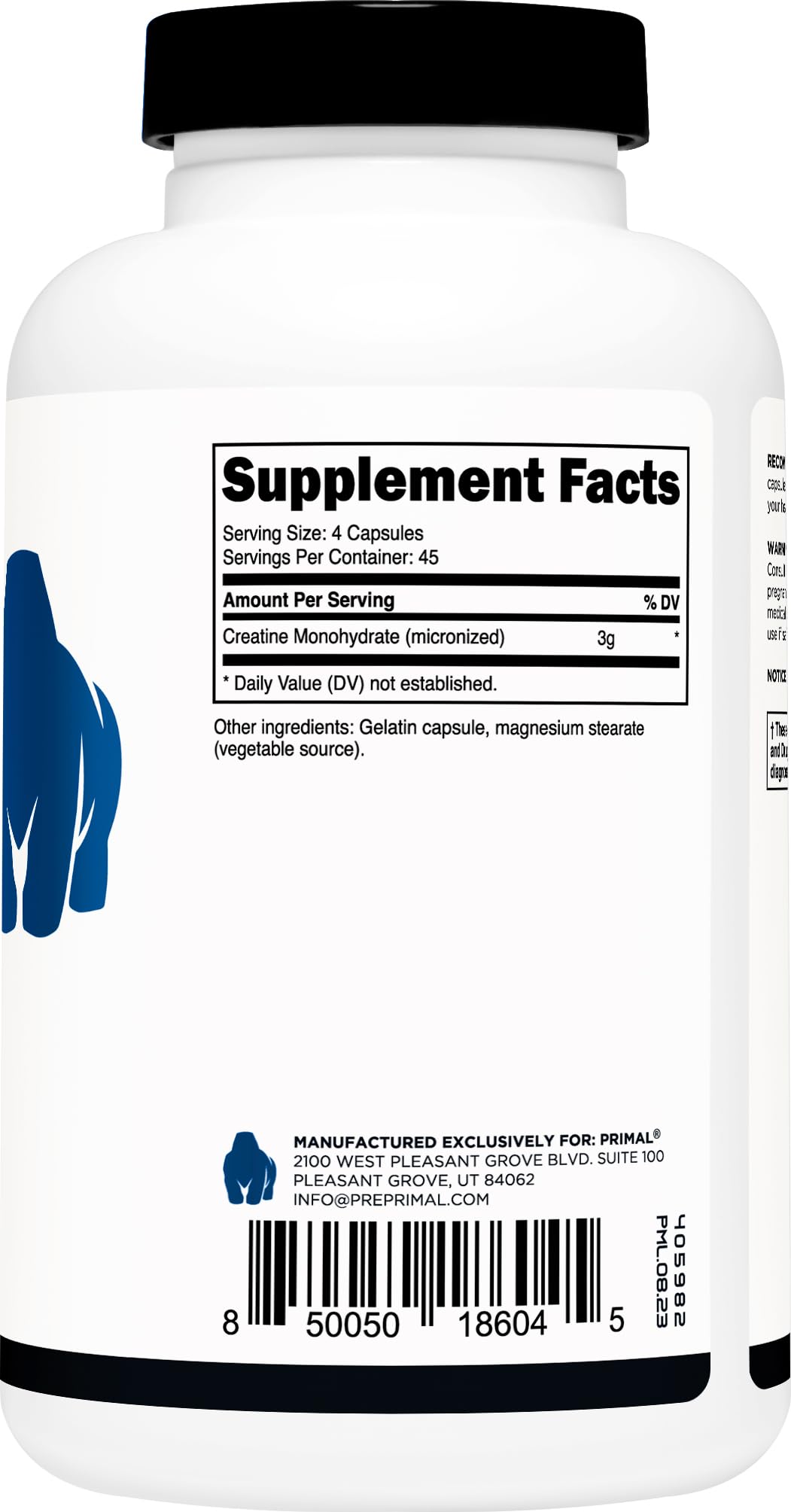 Primal Creatine Monohydrate – 3,000 mg, 180 Caps | Preworkout & Recovery