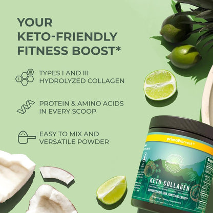Primal Harvest Keto Collagen Powder with MCT Oil – Hydrolyzed Collagen Peptides, 10 oz, Unflavored