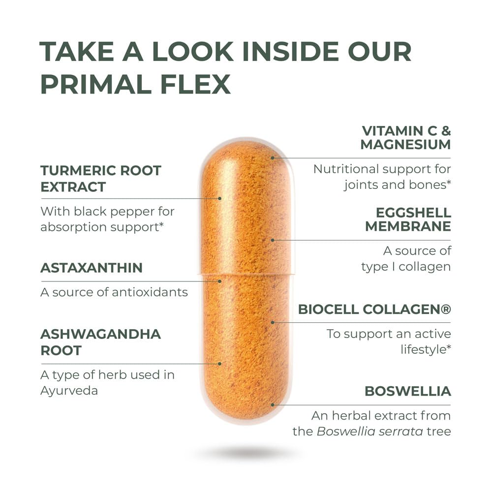 Primal Harvest Primal Flex - Turmeric, Hyaluronic Acid & Type II Collagen (60 Count, 2 Pack)