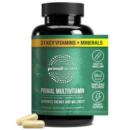 Primal Harvest Primal Multivitamin – Daily Multivitamin with 21 Essential Vitamins & Minerals