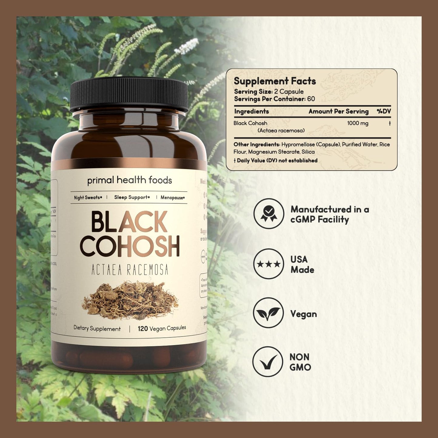 Primal Health Foods Organic Black Cohosh 1000 mg | Menopause & Sleep Support