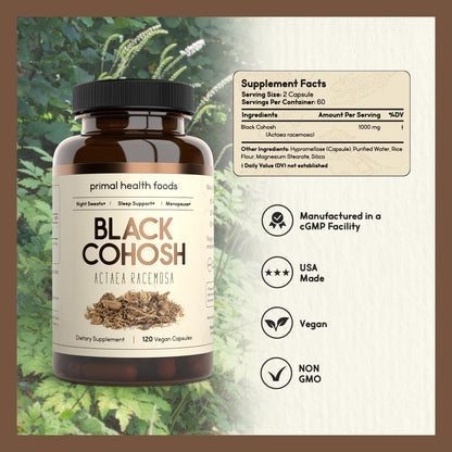 Primal Health Foods Organic Black Cohosh 1000 mg | Menopause & Sleep Support
