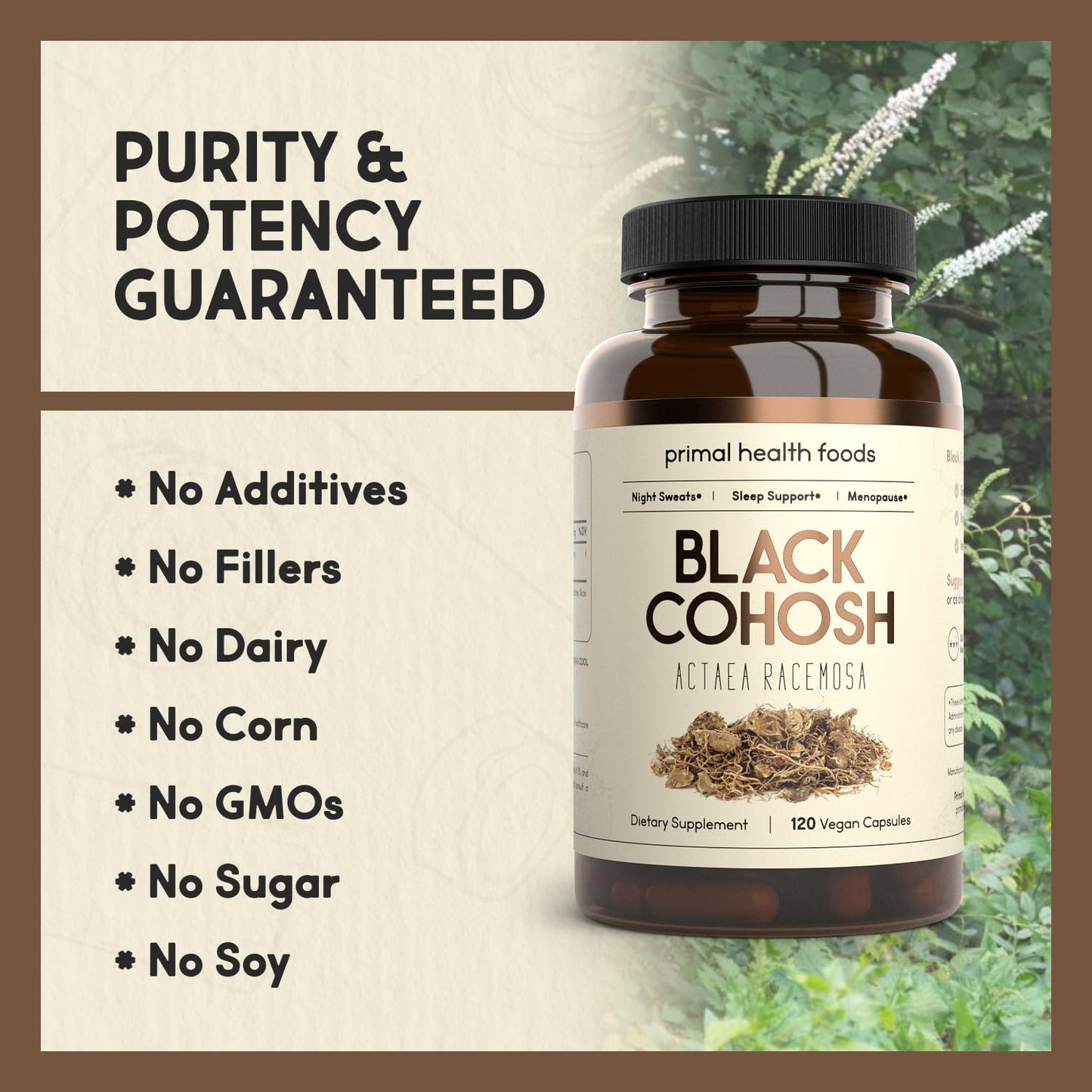 Primal Health Foods Organic Black Cohosh 1000 mg | Menopause & Sleep Support