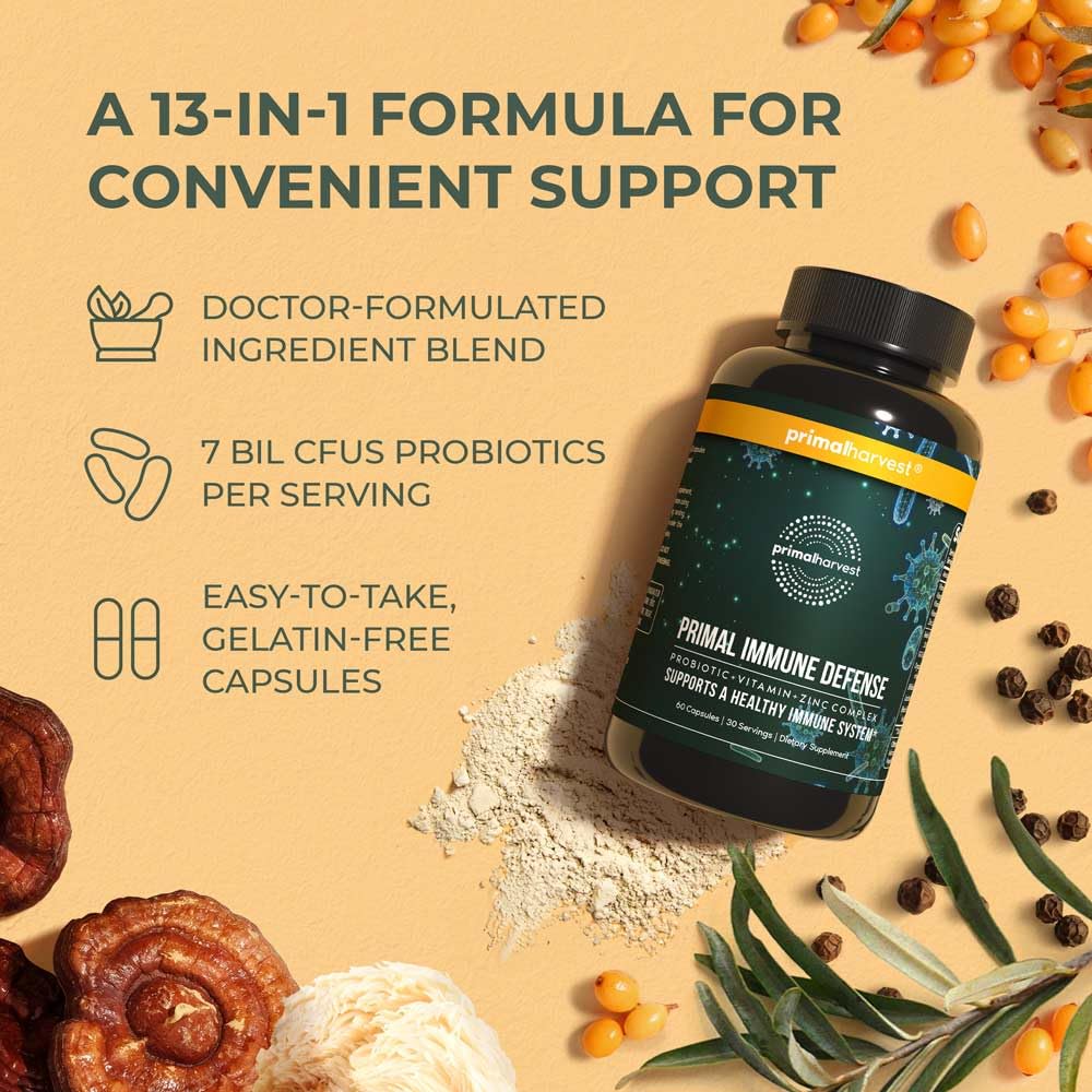 Primal Harvest Primal Immune Defense – 10-in-1 Immune Support (60 Capsules, 2-Pack)