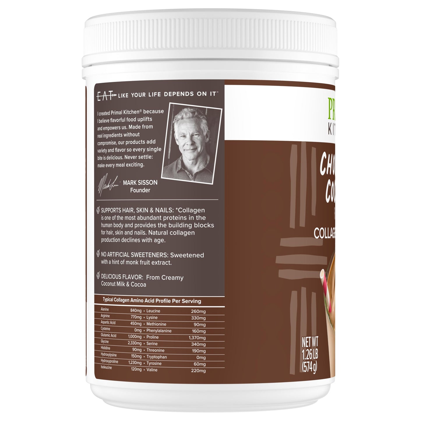 Primal Kitchen Chocolate Collagen Fuel Drink Mix – Chocolate Coconut Collagen Peptides, Dairy-Free & Sugar-Free, 20 oz
