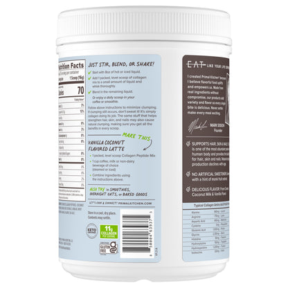 Primal Kitchen Vanilla Coconut Collagen Fuel Drink Mix — Dairy-Free, 11g Collagen, No Artificial Sweeteners, 20 oz