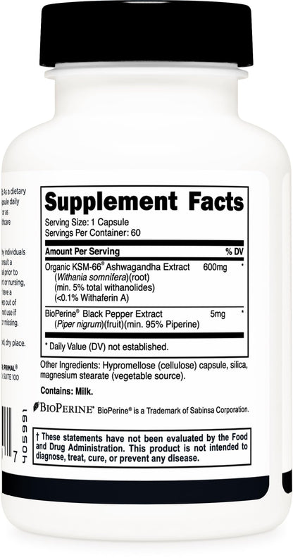 Primal KSM-66 Ashwagandha Complex – 60 Capsules (600 mg per Serving) | BioPerine, Gluten Free, Non-GMO