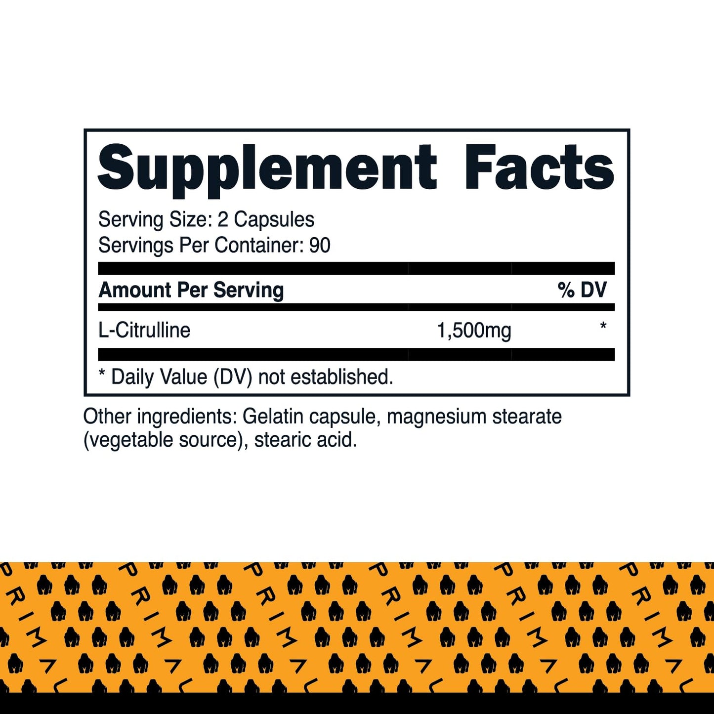 Primal L-Citrulline Capsules (180 Capsules, 1,500 mg Per Serving) | Premium L-Citrulline Supplement