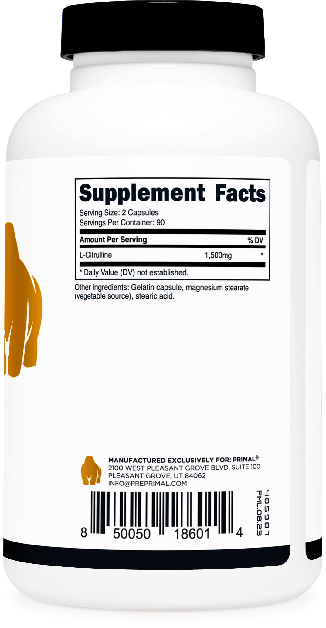 Primal L-Citrulline Capsules (180 Capsules, 1,500 mg Per Serving) | Premium L-Citrulline Supplement