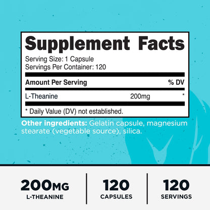Primal L-Theanine Capsules (120 Servings, 200 mg Per Serving) – Non-GMO, Gluten Free