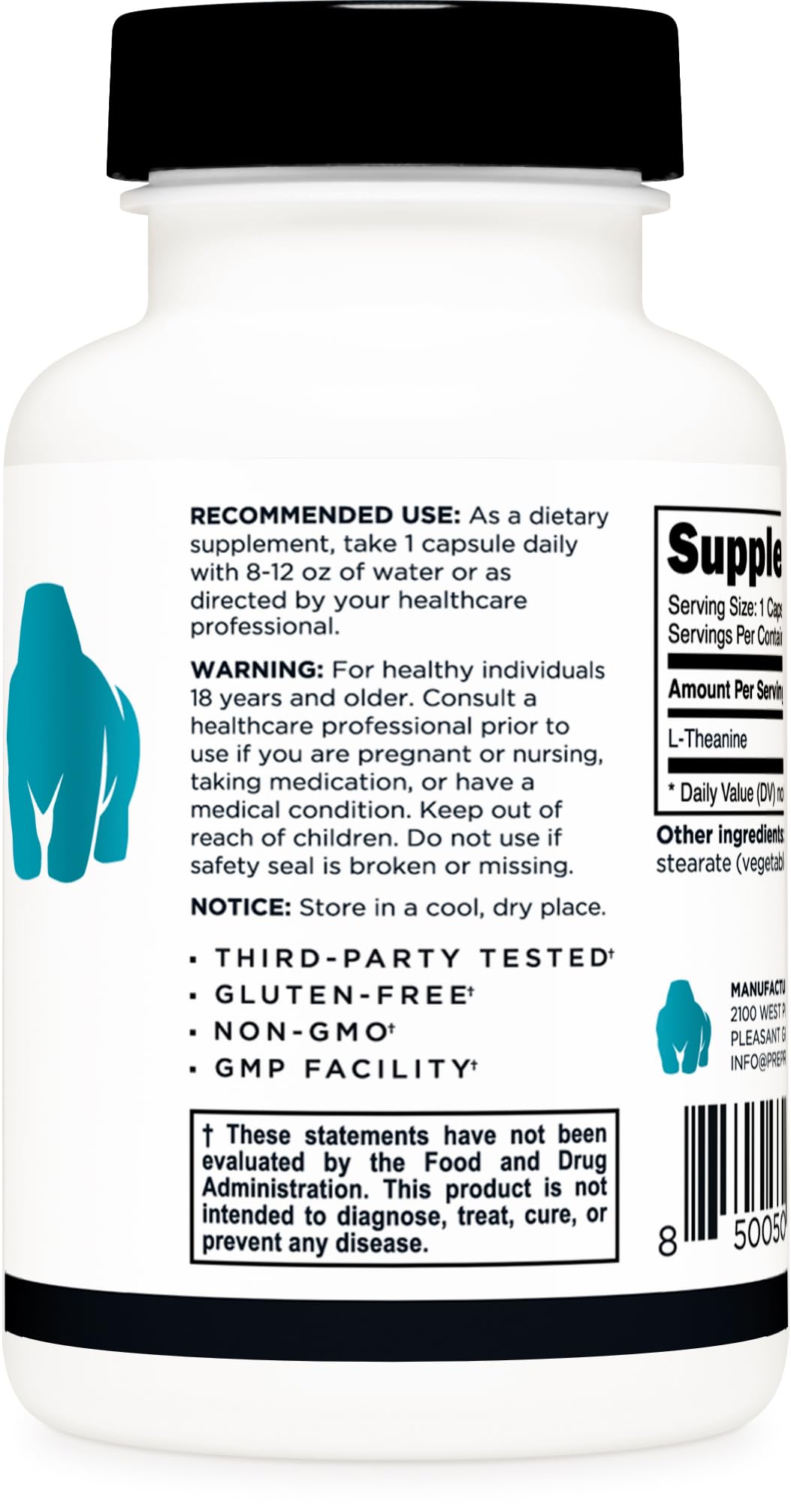 Primal L-Theanine Capsules (120 Servings, 200 mg Per Serving) – Non-GMO, Gluten Free