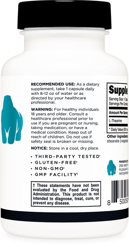Primal L-Theanine Capsules (120 Servings, 200 mg Per Serving) – Non-GMO, Gluten Free