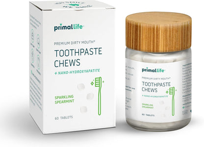 Primal Life Organics Dirty Mouth Chews – Nano-Hydroxyapatite Whitening (60 ct, Sparkling Spearmint)