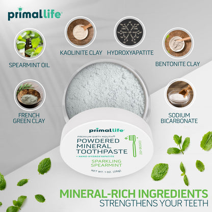 Primal Life Organics Dirty Mouth Toothpowder - Spearmint, 1 oz | 200+ Brushings, Paleo, Organic, Vegan