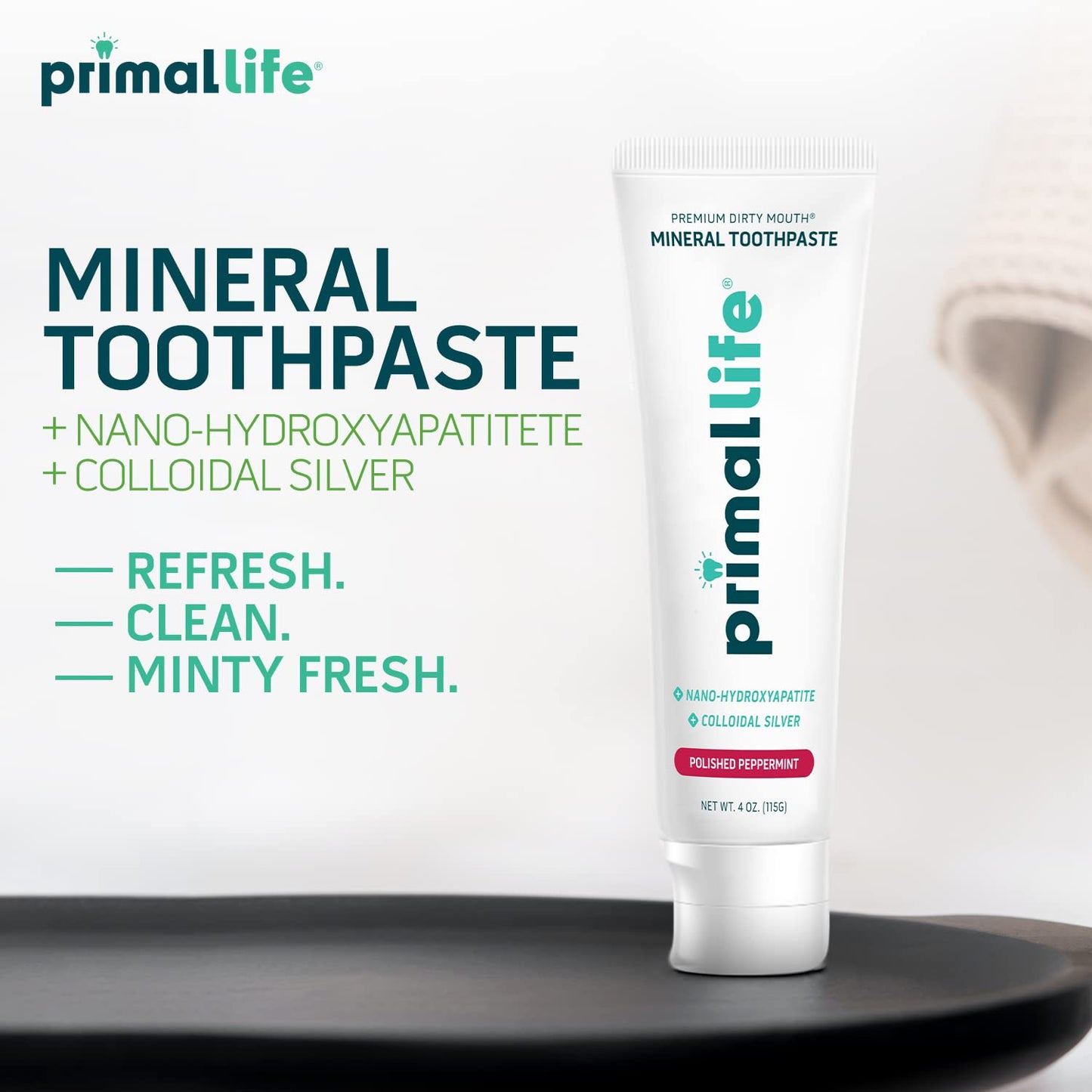 Primal Life Organics Dirty Mouth Mineral Toothpaste – Nano-Hydroxyapatite, Colloidal Silver, Charcoal