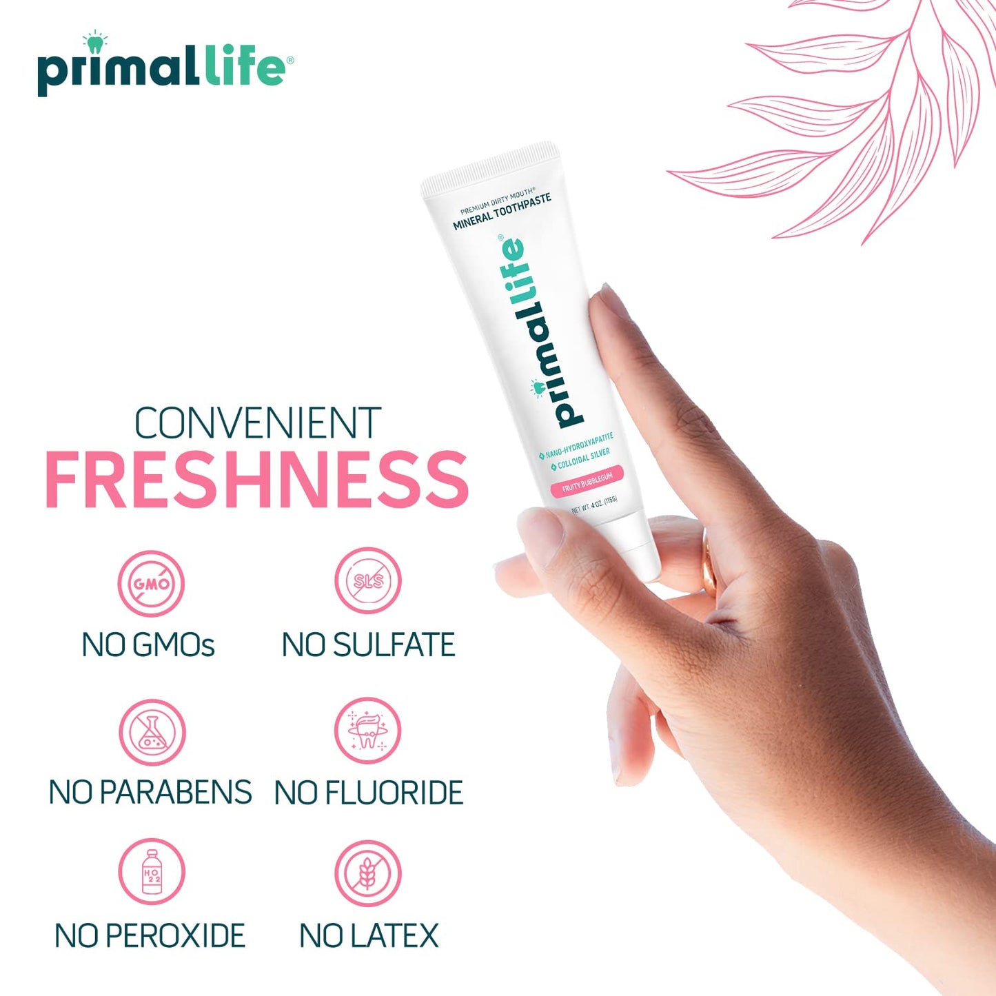 Primal Life Organics Dirty Mouth Toothpaste - Nano-Hydroxyapatite, Charcoal & Colloidal Silver (Bubblegum Flavor, 4oz)