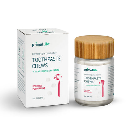 Primal Life Organics Dirty Mouth Toothpaste Chews – Nano-Hydroxyapatite Whitening, 60 ct, Gluten Free
