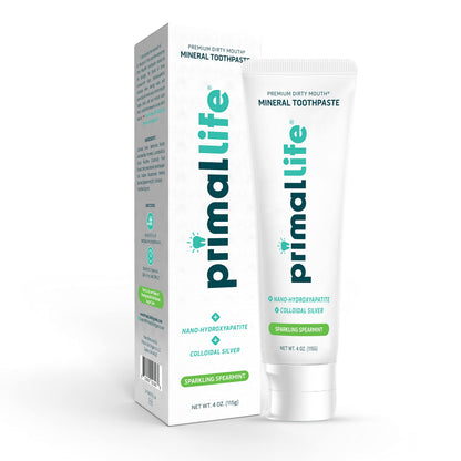 Primal Life Organics Dirty Mouth Toothpaste – Nano-Hydroxyapatite, Charcoal, Spearmint, 4 Oz