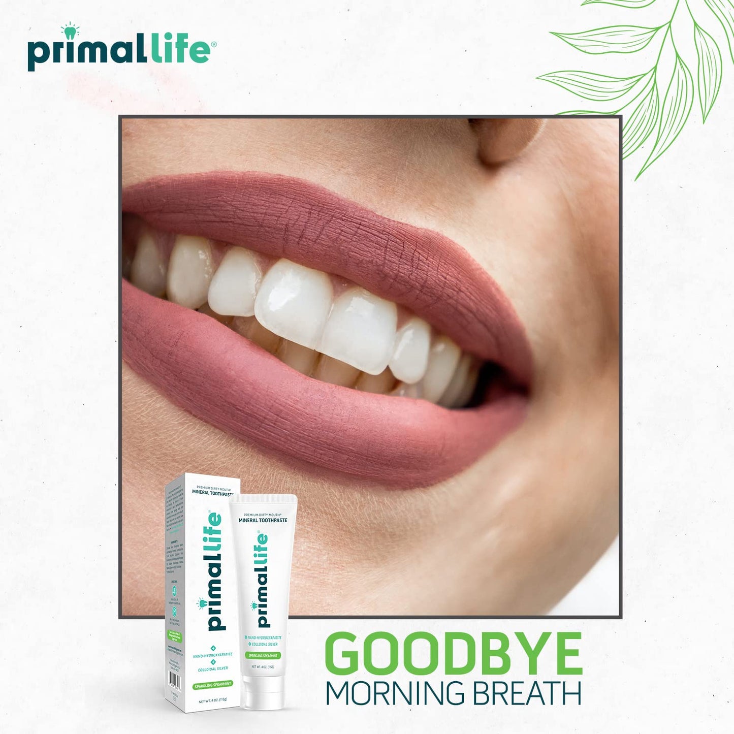Primal Life Organics Dirty Mouth Toothpaste – Nano-Hydroxyapatite, Charcoal, Spearmint, 4 Oz
