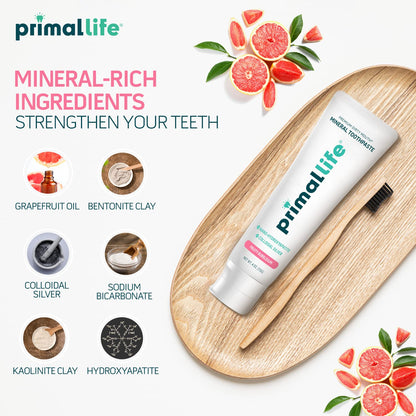 Primal Life Organics Dirty Mouth Toothpaste - Nano-Hydroxyapatite, Charcoal & Colloidal Silver (Bubblegum Flavor, 4oz)