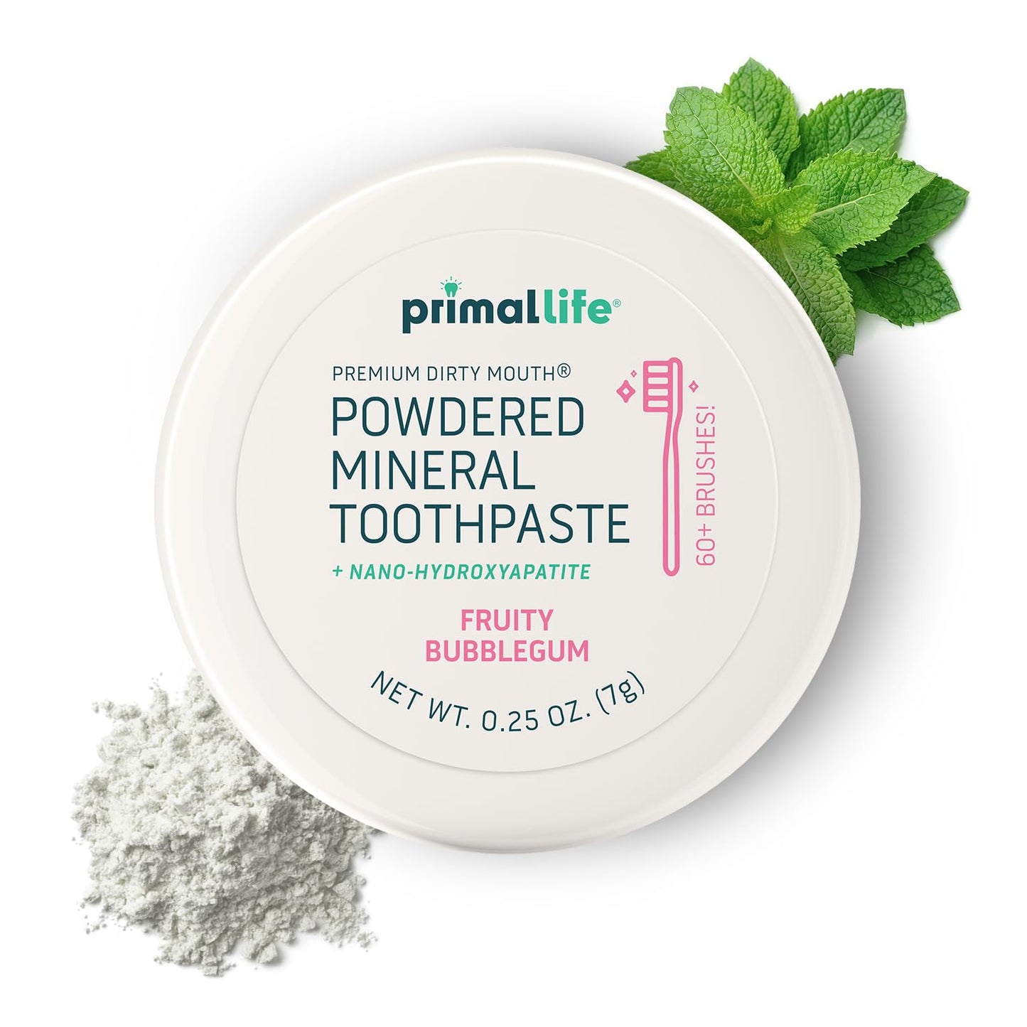 Primal Life Organics Dirty Mouth Toothpowder – Organic Vegan Kaolin & Bentonite Clays, Sweet Bubblegum Flavor (0.25 oz)