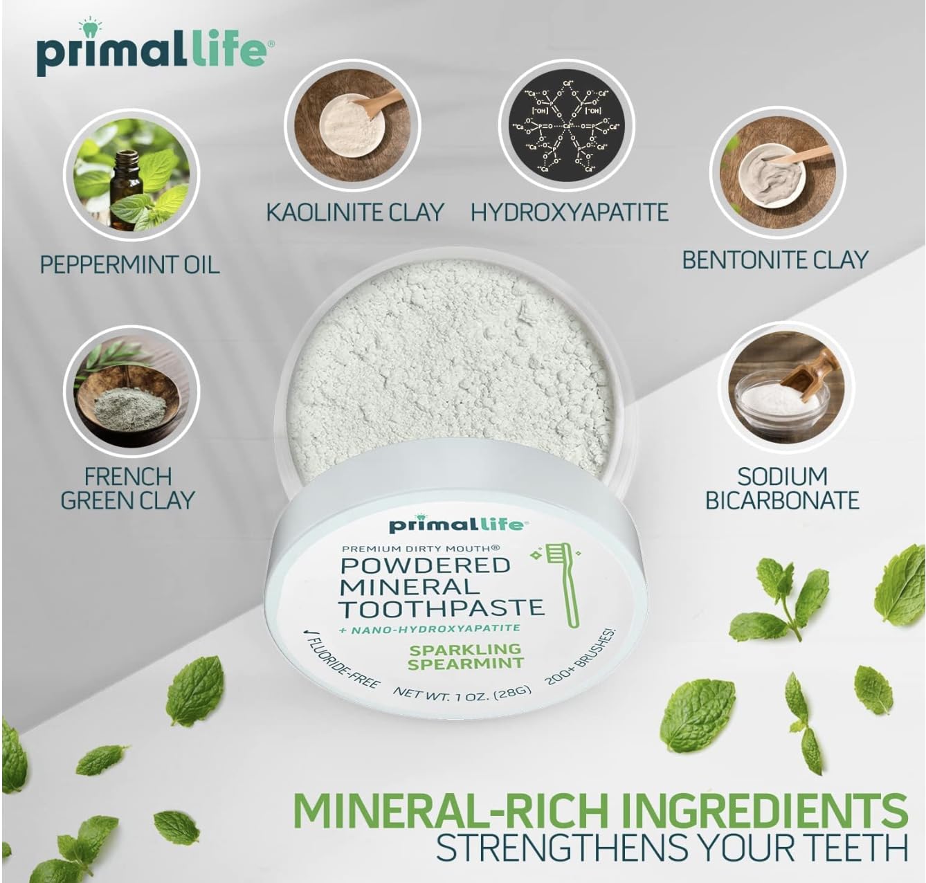 2 Pack Primal Life Organics Dirty Mouth Toothpowder – Spearmint, Kaolin & Bentonite Clay, 1 oz, Organic & Vegan