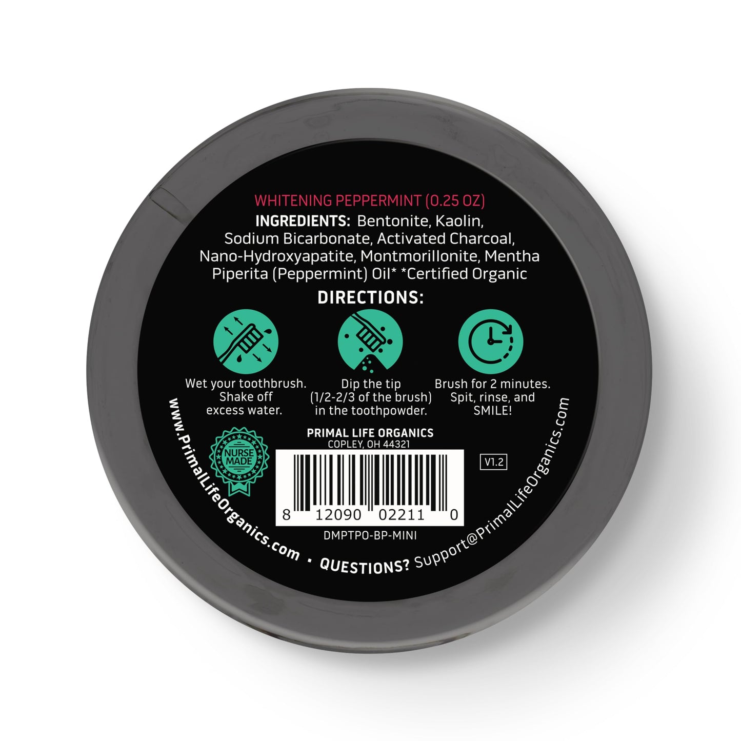 Primal Life Organics Dirty Mouth Toothpowder – Activated Charcoal Toothpowder, Black Peppermint 0.25oz