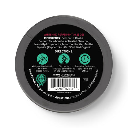 Primal Life Organics Dirty Mouth Toothpowder – Activated Charcoal Toothpowder, Black Peppermint 0.25oz