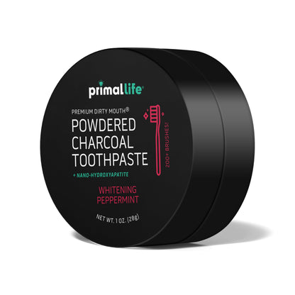Primal Life Organics Dirty Mouth Toothpowder – Activated Charcoal with Kaolin & Bentonite Clay, Organic, Vegan, 1 oz (Black Peppermint) | 200+ Brushings