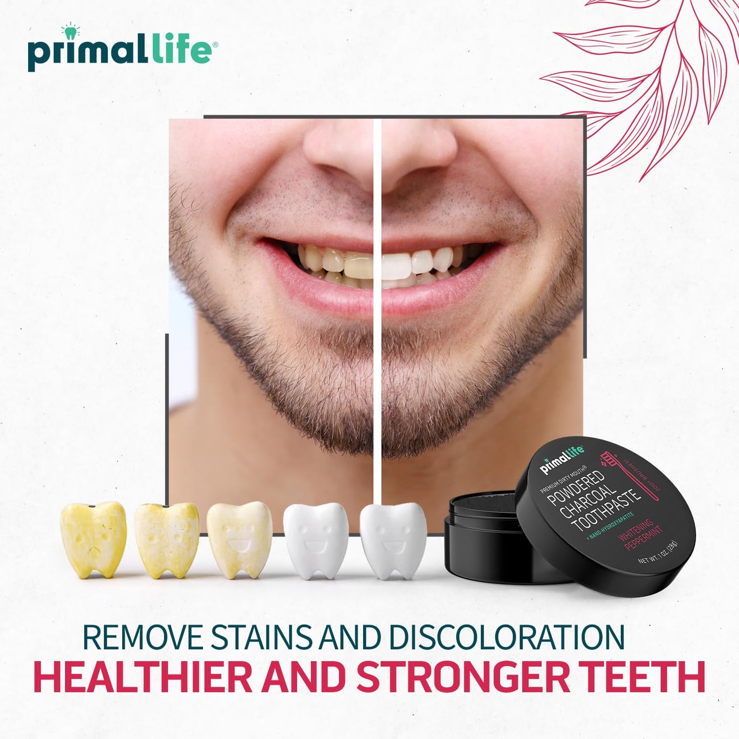 Primal Life Organics Dirty Mouth Toothpowder – Activated Charcoal with Kaolin & Bentonite Clay, Organic, Vegan, 1 oz (Black Peppermint) | 200+ Brushings