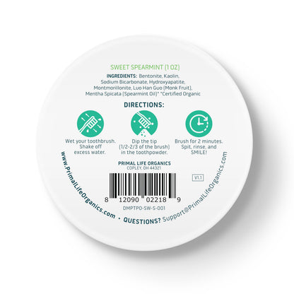 Primal Life Organics Dirty Mouth Toothpowder – Organic Vegan Sweet Spearmint 1 oz