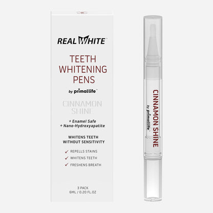 Primal Life Organics Real White Teeth Whitening Pens – All-Natural, Peroxide-Free, Cinnamon (3 Pack)