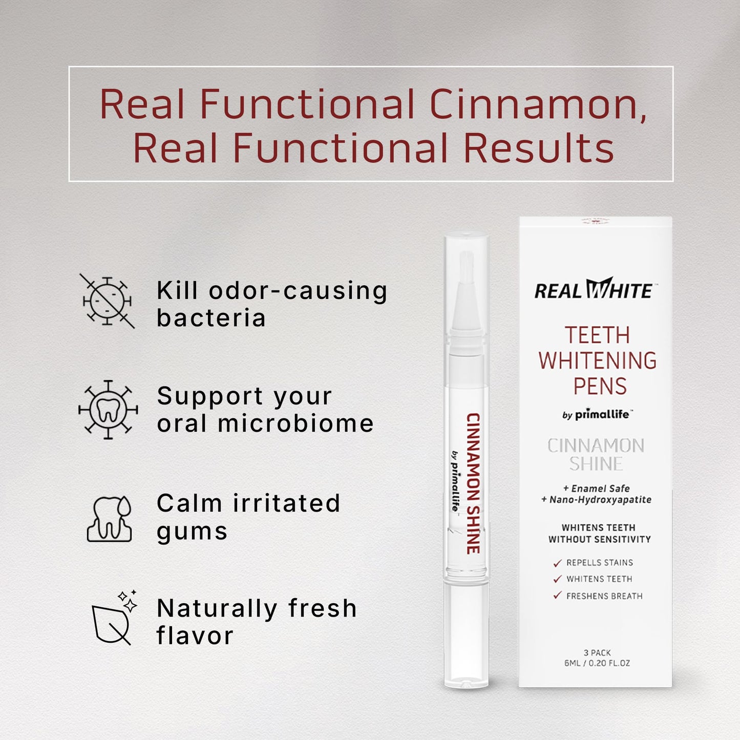 Primal Life Organics Real White Teeth Whitening Pens – All-Natural, Peroxide-Free, Cinnamon (3 Pack)